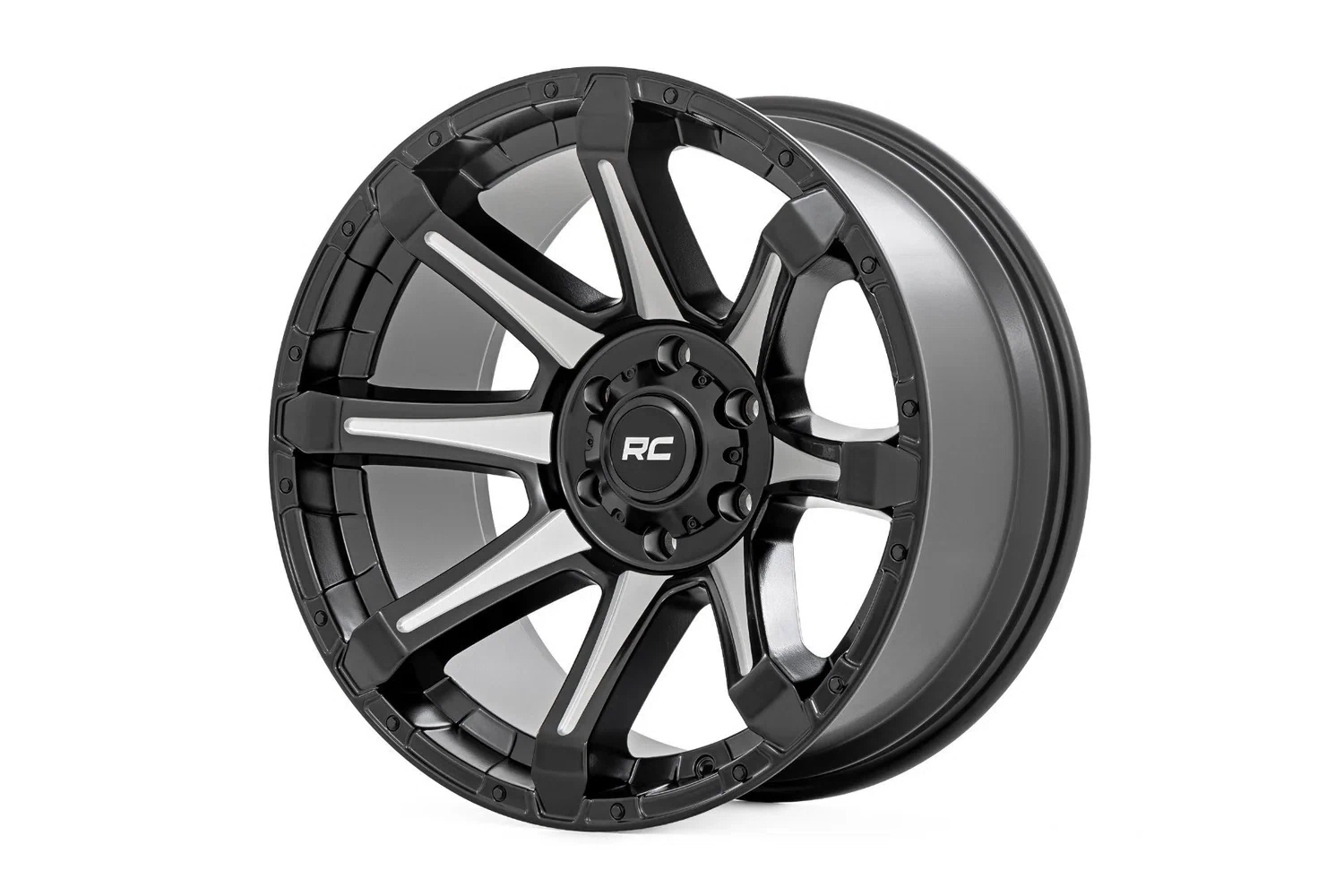 Rough Country 81 Series Wheel - One-Piece - Semi Gloss Black w_machined spokes - 20x9 - 8x180 - 0mm - 81200906M